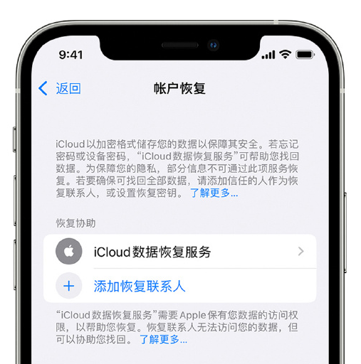 砚山苹果手机维修分享在 iPhone 上设置帐户恢复联系人的方法 