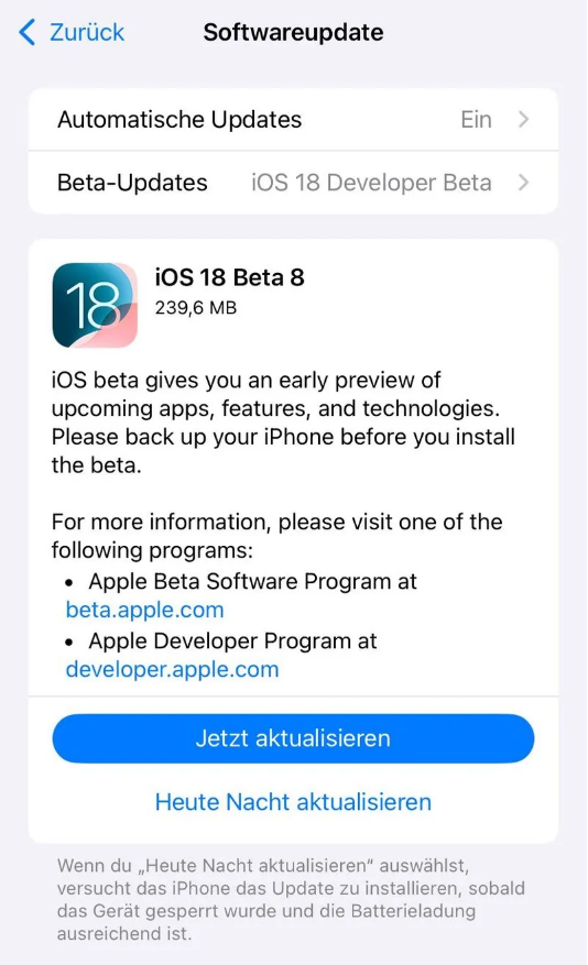 砚山苹果手机维修分享苹果 iOS / iPadOS 18 开发者预览版 Beta 8 发布 